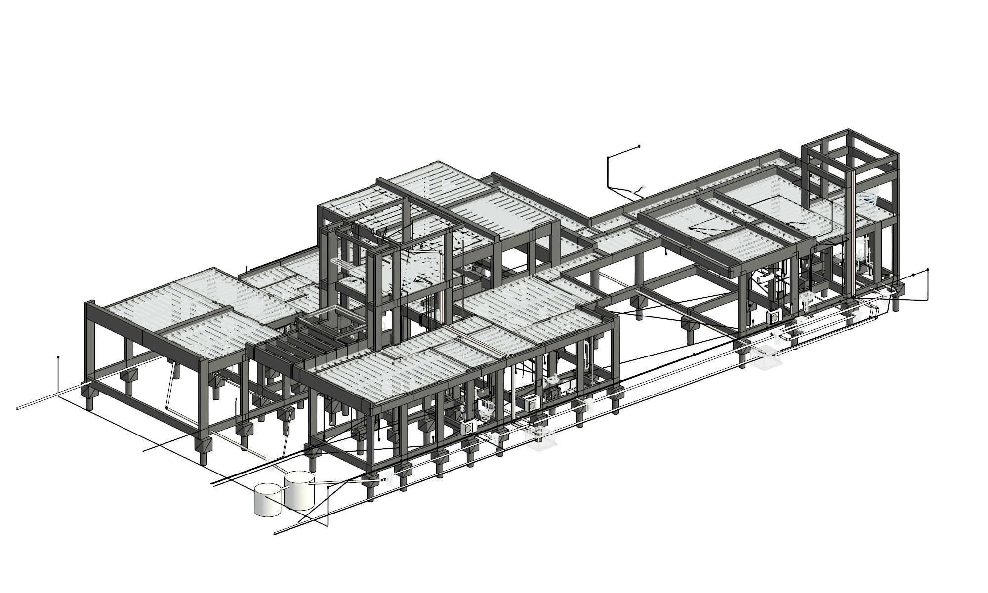 Vista superior de residência com piscina e áreas técnicas