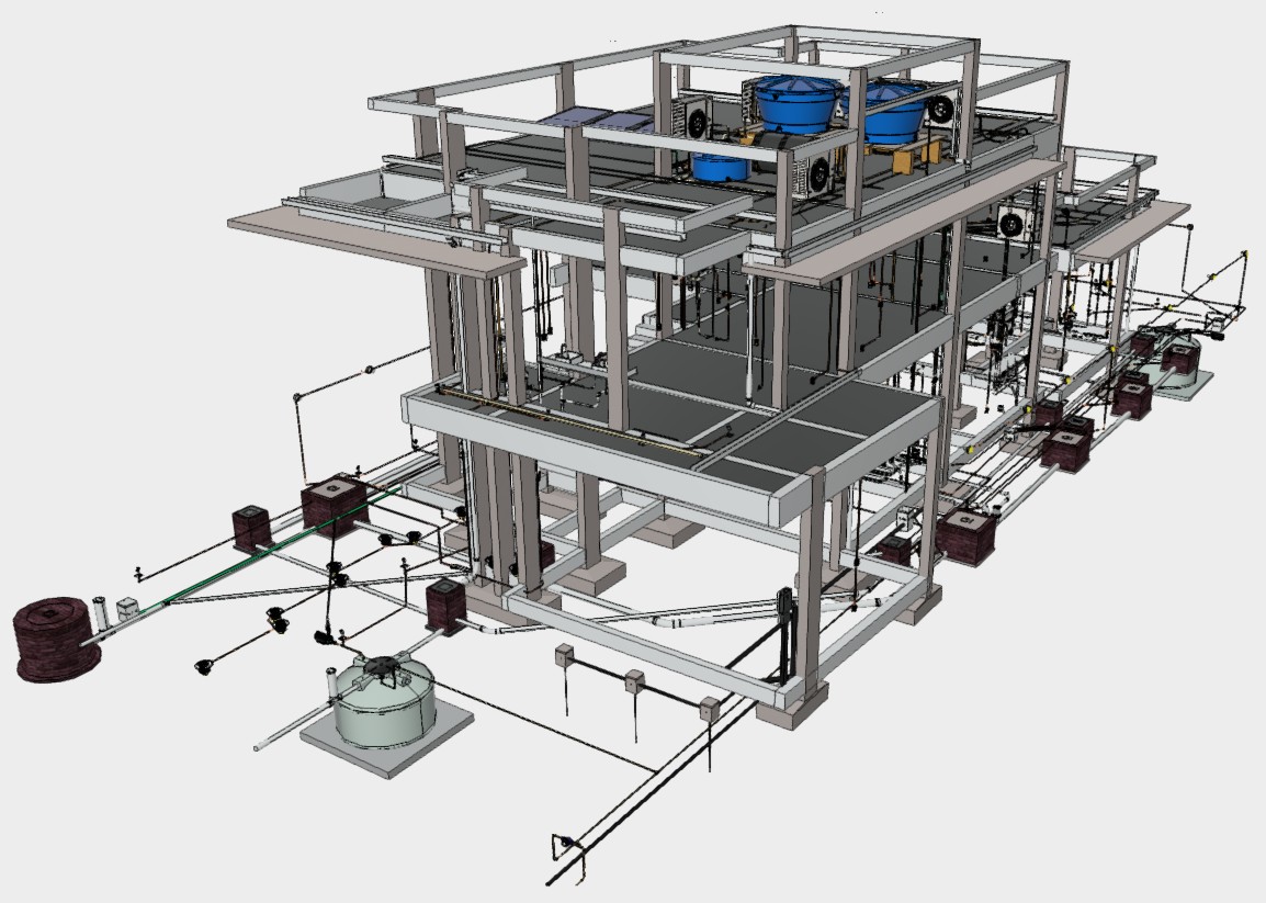 Modelagem BIM — corte estrutural com hidrossanitário e elétrico